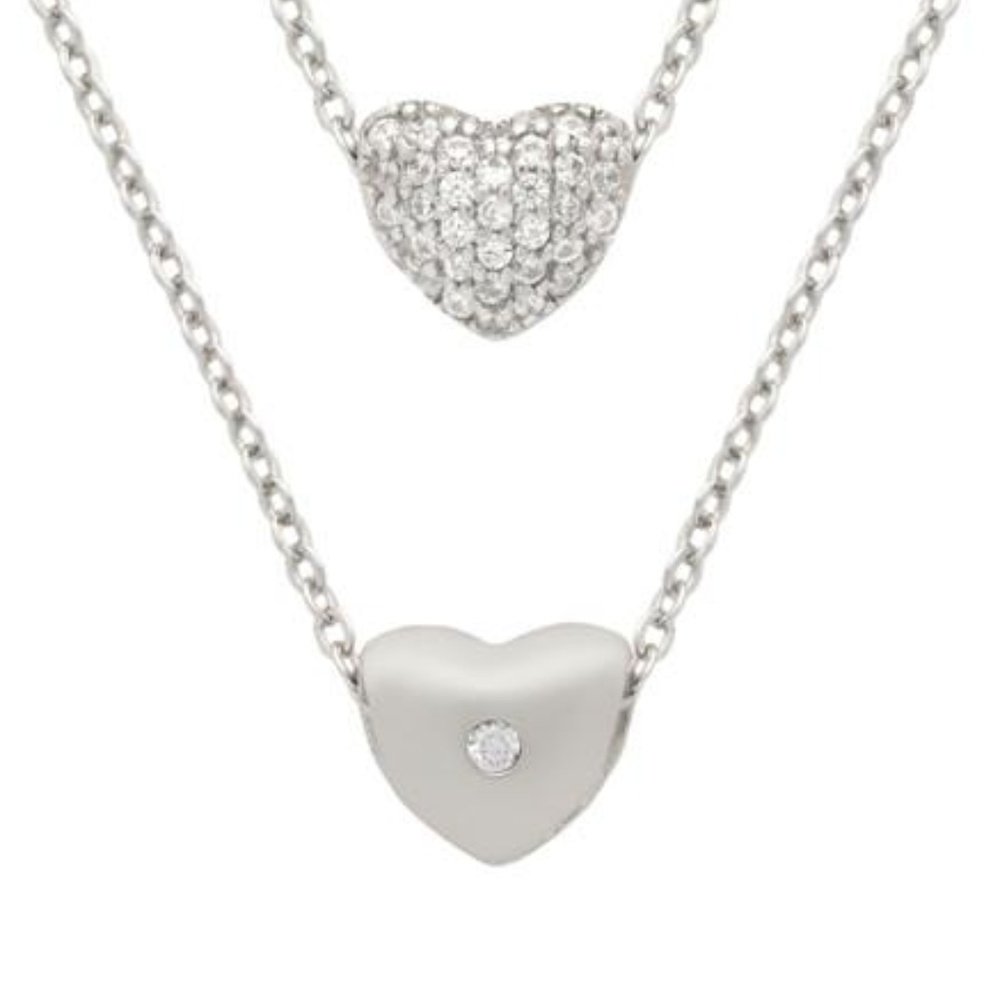 DOUBLE SIDED STERLING CZ HEART SLIDER NECKLACE